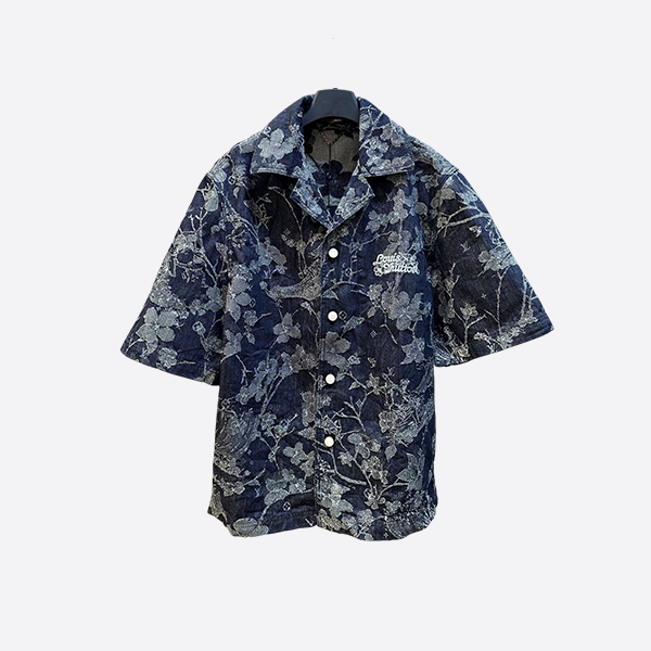 Louis Vuitton jacquard embroidered denim suit short-sleeved shirt