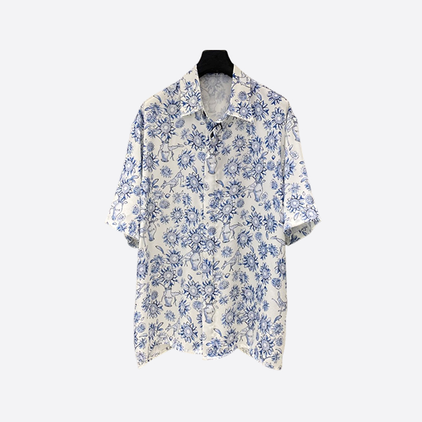 Dior 2025 Blue and White Porcelain Series Chinese Style Set Silk Short Shirt