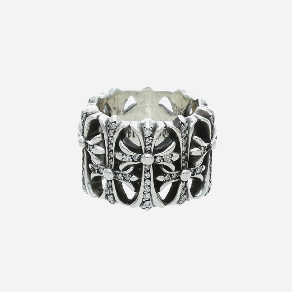 Chrome Hearts S925 Sterling Silver Diamond Round Tomb Ring 15160-241003-0137